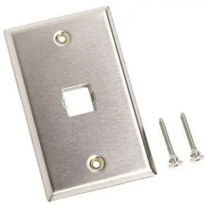 Bargain CommScope Systimax 760117572 M10LWSP 1-Port Single Gang Stainless Steel Non-Standard Telephone Faceplate 3.28 in Lug Spacing